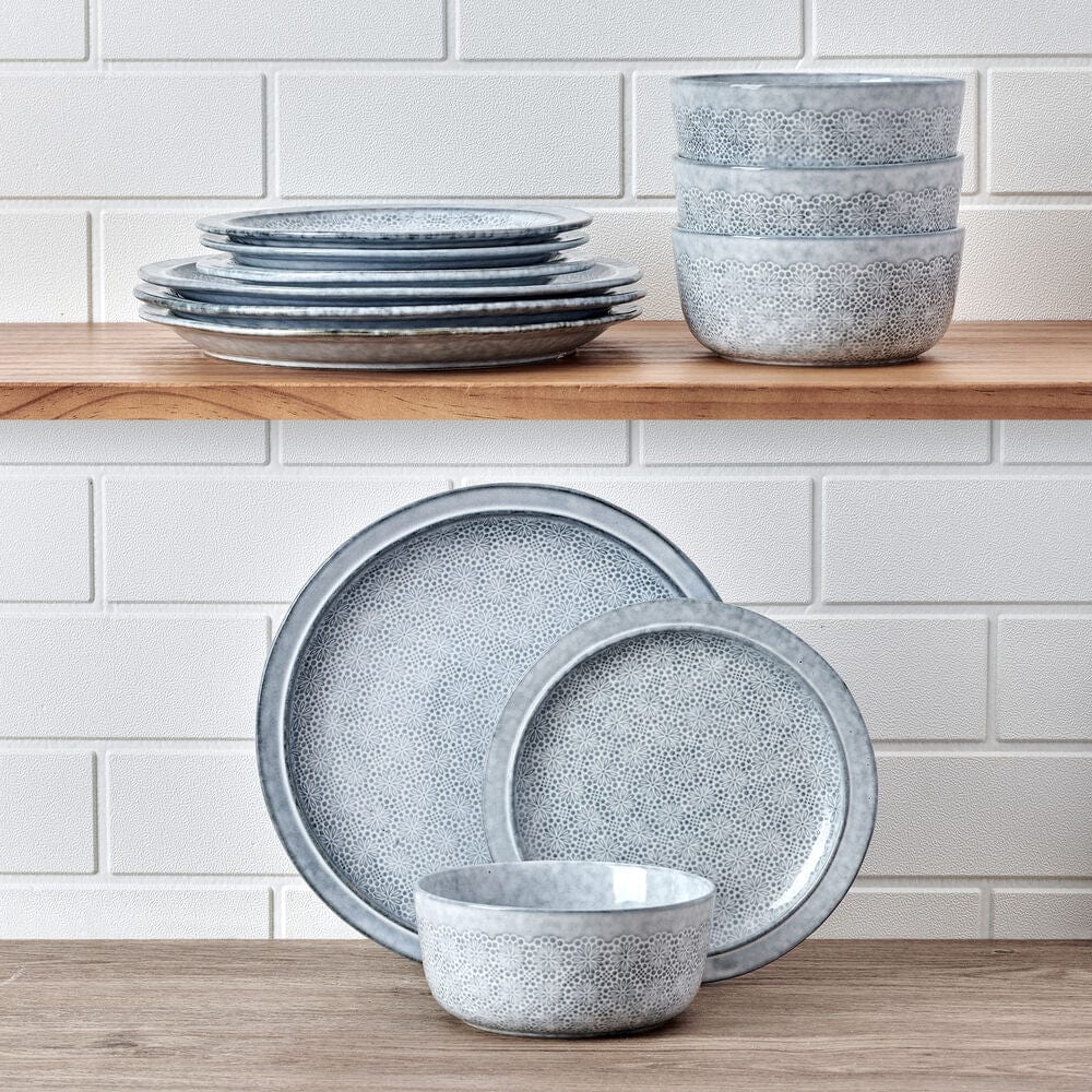 Blooming Meadow Blue 12 Piece Dinnerware Set. Service for 4
