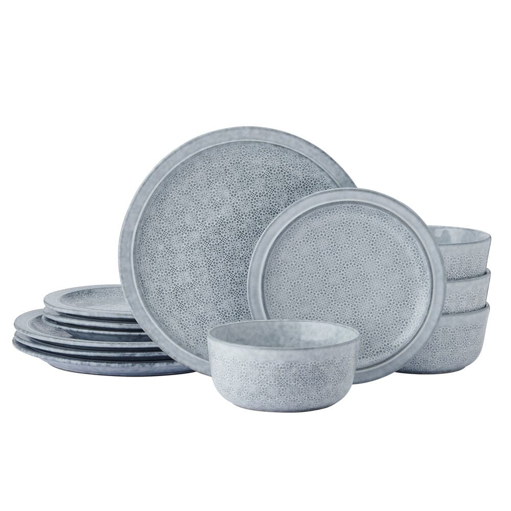 Blooming Meadow Blue 12 Piece Dinnerware Set. Service for 4