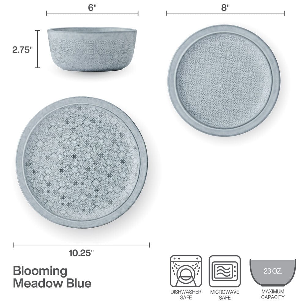 Blooming Meadow Blue 12 Piece Dinnerware Set. Service for 4