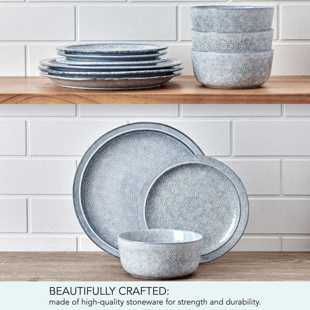 Blooming Meadow Blue 12 Piece Dinnerware Set. Service for 4