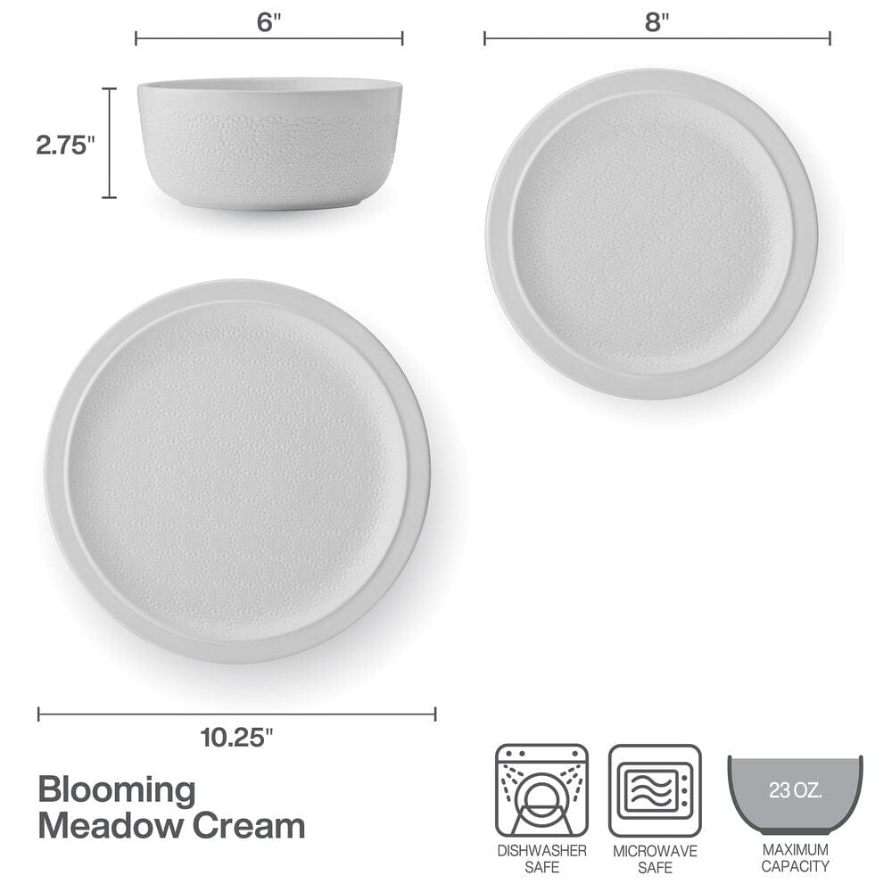 Blooming Meadow Cream 12 Piece Dinnerware Set. Service for 4