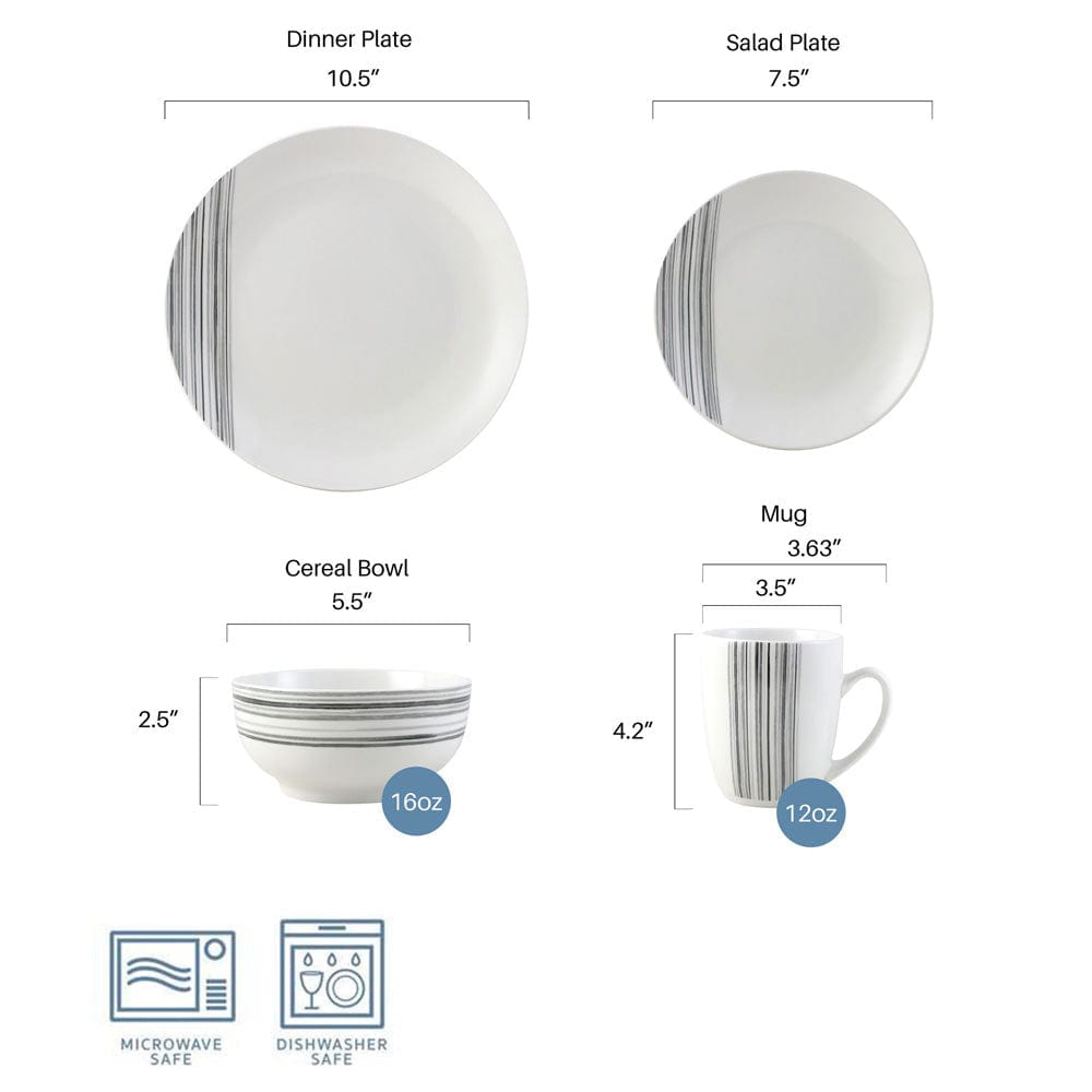 Brushed Lines 16 Piece Dinnerware Set. Service for 4