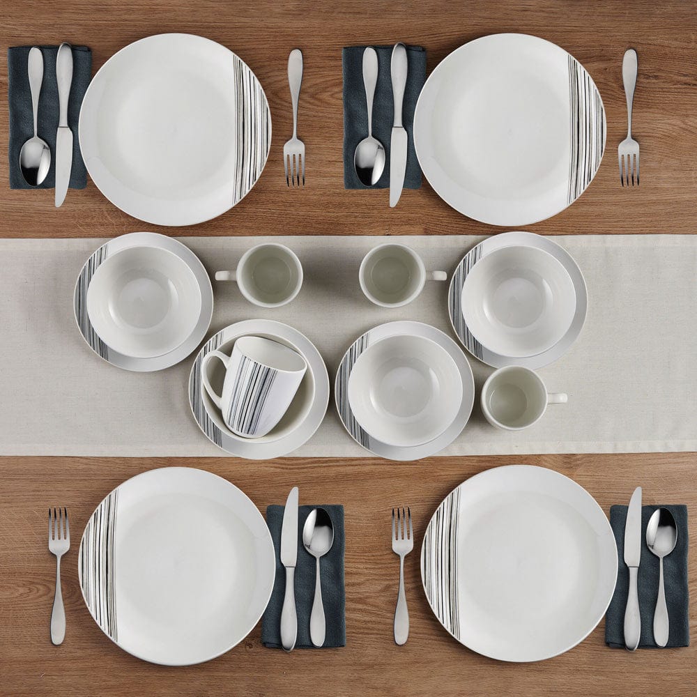 Brushed Lines 16 Piece Dinnerware Set. Service for 4