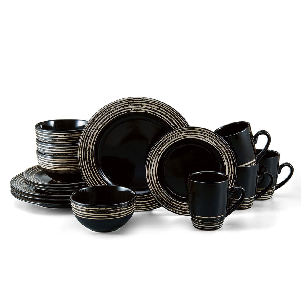 Bryson Black 16 Piece Dinnerware Set. Service for 4