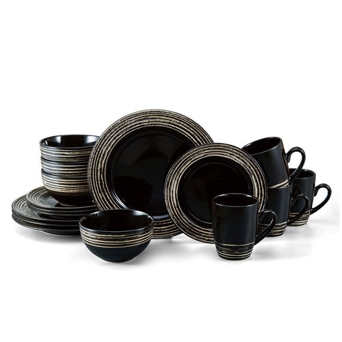 Bryson Black 16 Piece Dinnerware Set. Service for 4