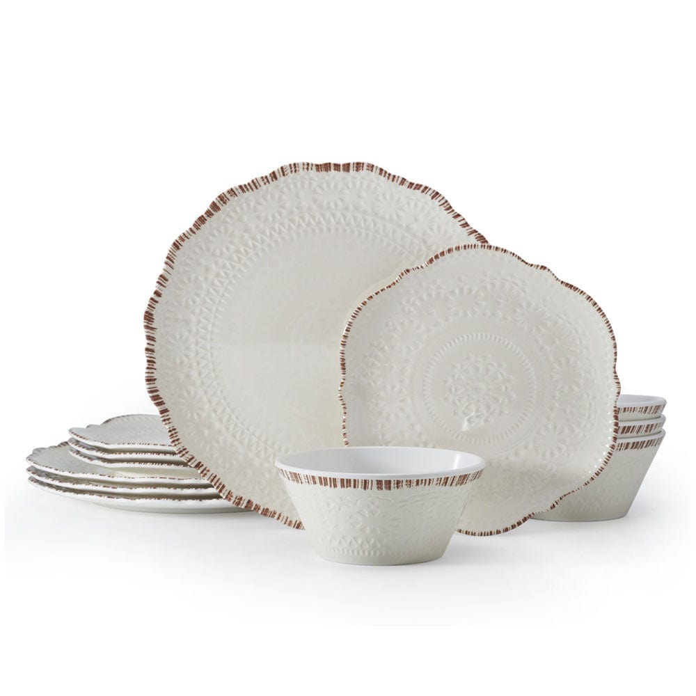 Chateau Cream 12 Piece Outdoor Melamine Dinnerware Set. Service for 4
