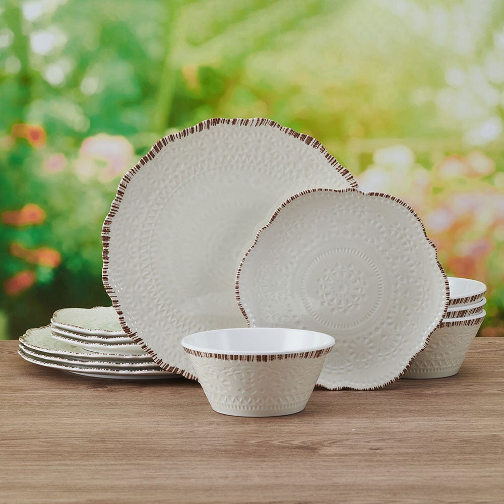 Chateau Cream 12 Piece Outdoor Melamine Dinnerware Set. Service for 4