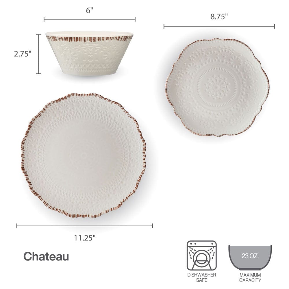 Chateau Cream 12 Piece Outdoor Melamine Dinnerware Set. Service for 4