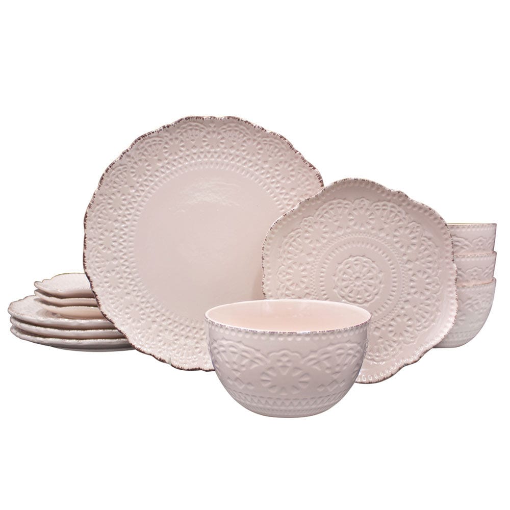 Chateau Pink 12 Piece Dinnerware Set. Service for 4