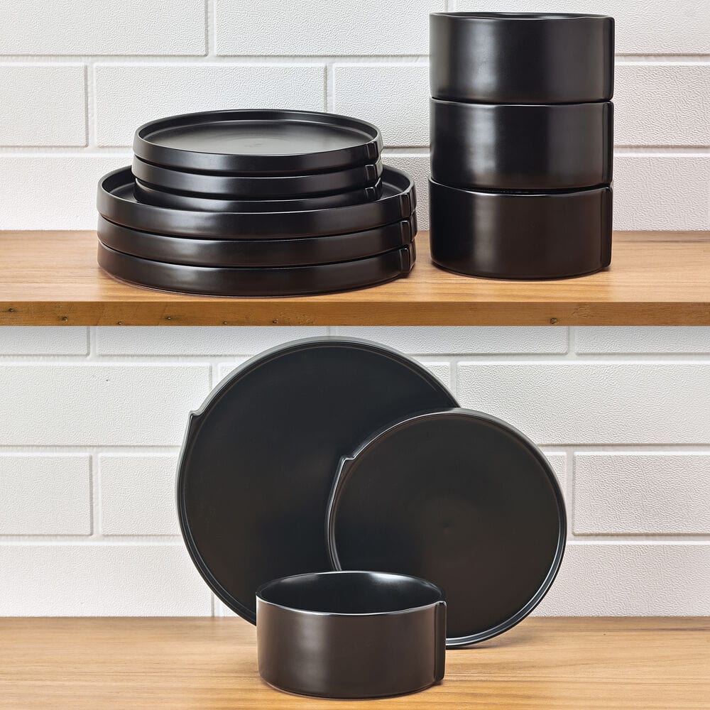 Contemporary Edge Black 12 Piece Dinnerware Set. Service for 4