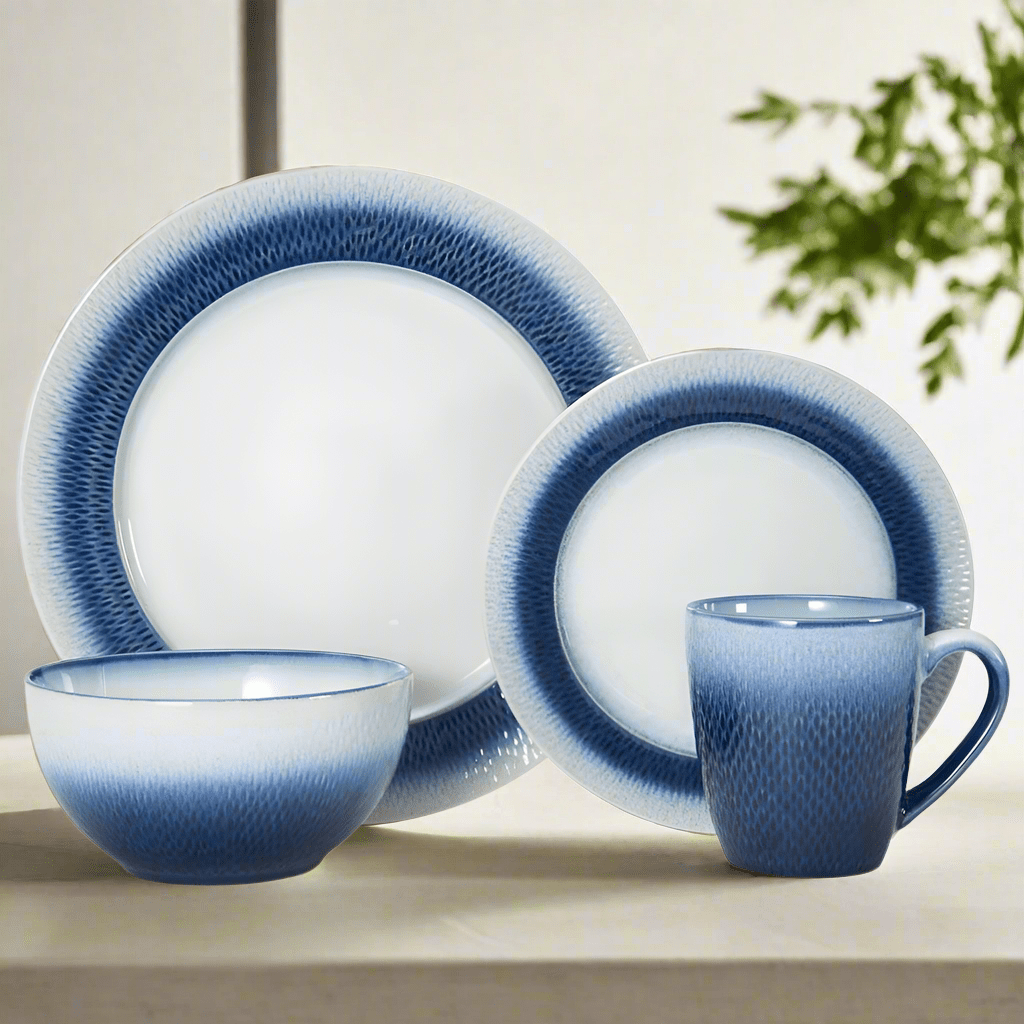 Eclipse Blue 16 Piece Dinnerware Set. Service for 4