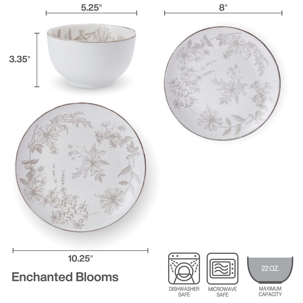 Enchanted Bloom 12 Piece Dinnerware Set. Service for 4
