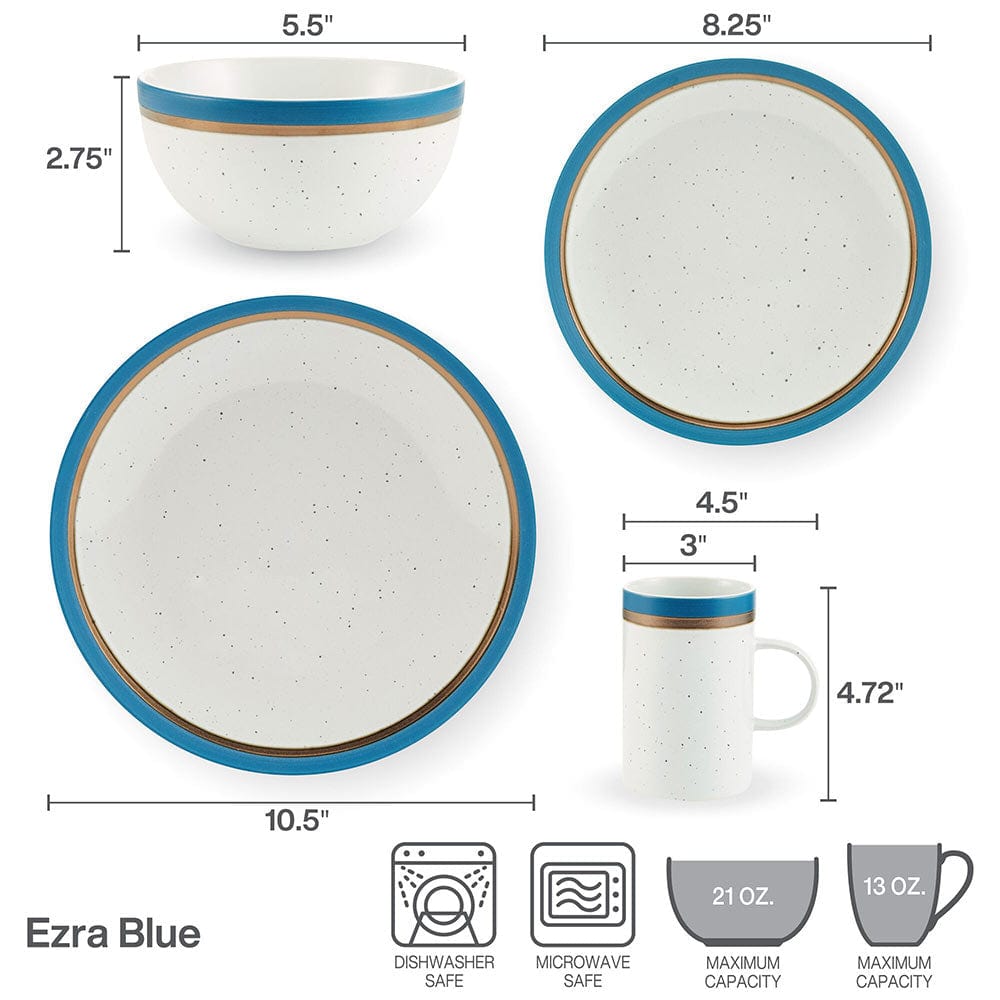 Ezra Blue 16 Piece Dinnerware Set. Service for 4