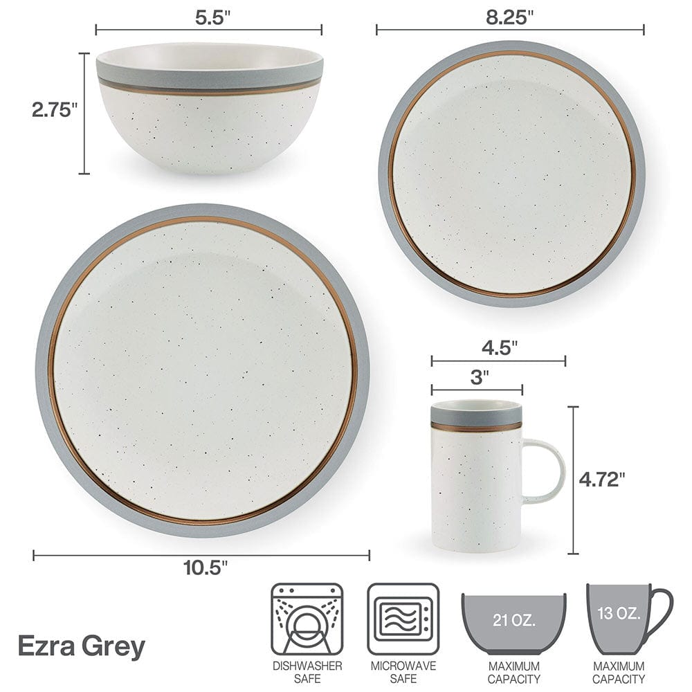 Ezra Grey 16 Piece Dinnerware Set. Service for 4