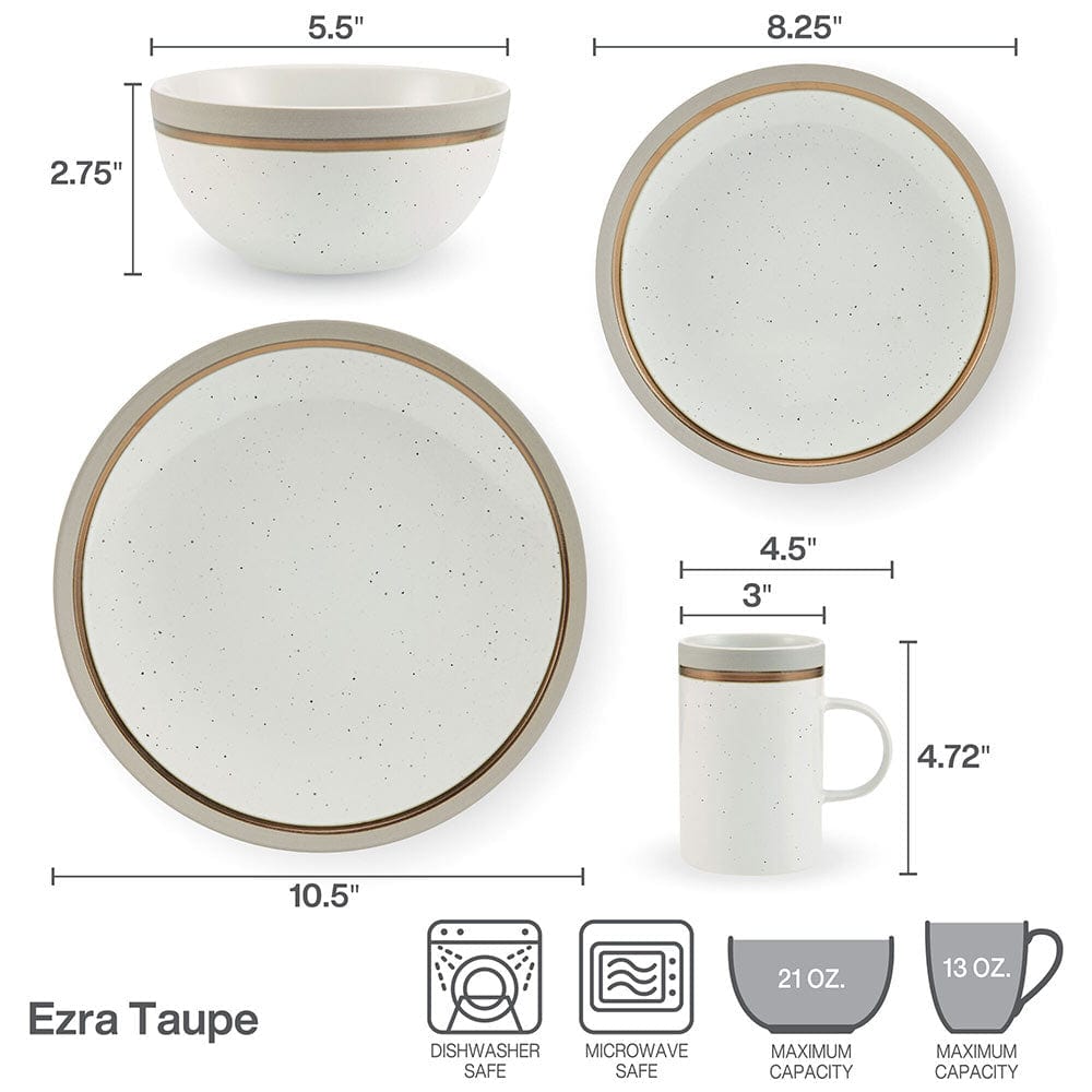 Ezra Taupe 16 Piece Dinnerware Set. Service for 4
