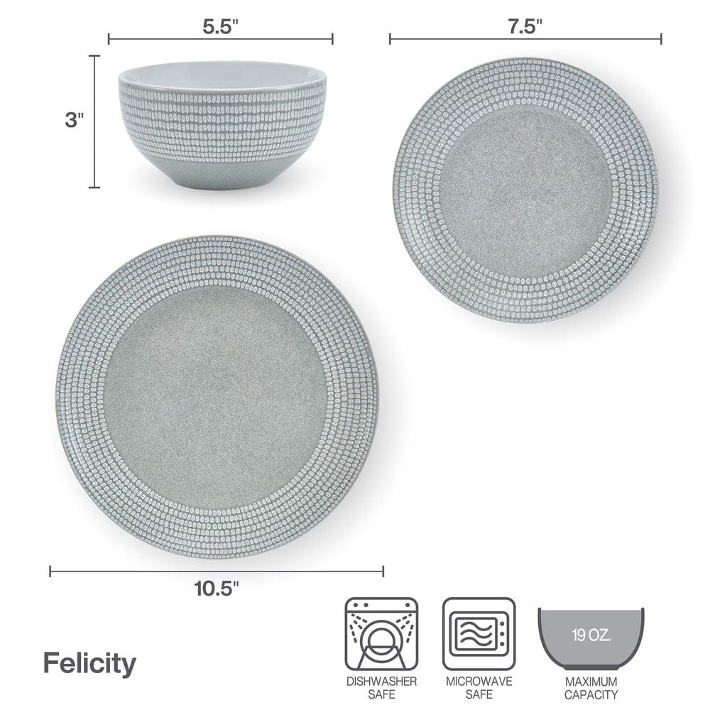 Felicity 12 Piece Dinnerware Set. Service for 4