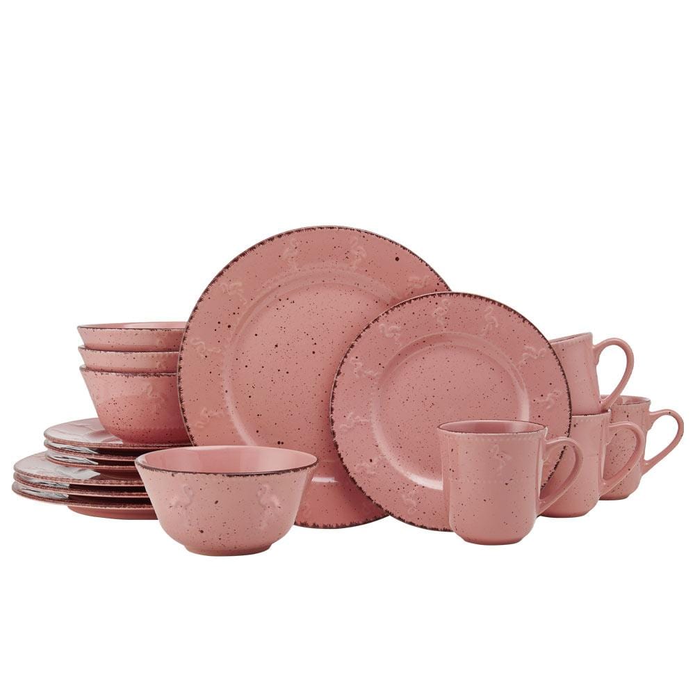 Flamingo Pink 16 Piece Dinnerware Set. Service for 4