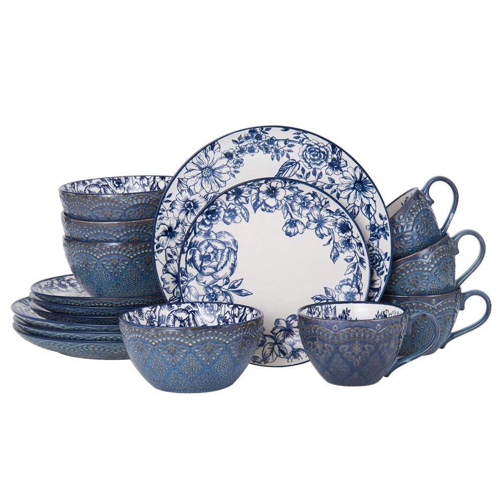 Gabriela Blue 16 Piece Dinnerware Set. Service for 4