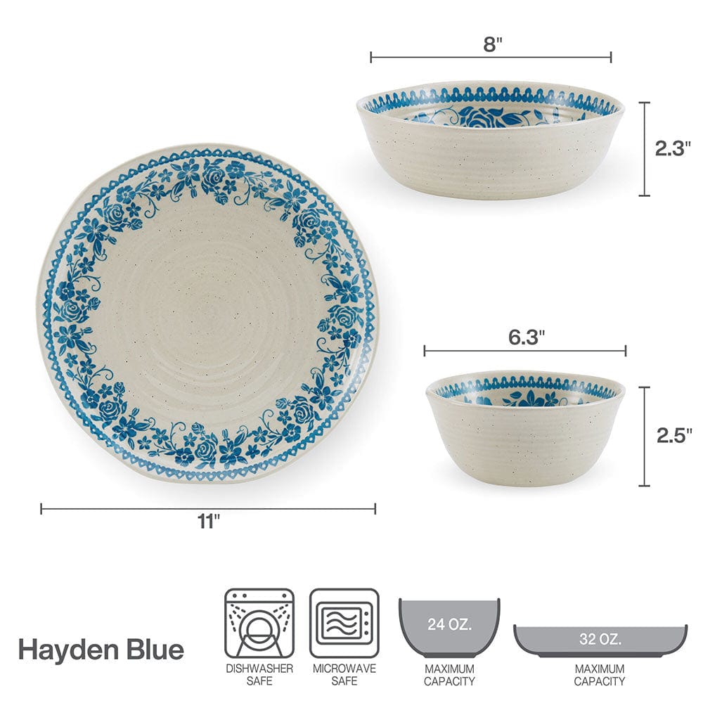 Hayden Blue 12 Piece Dinnerware Set. Service for 4
