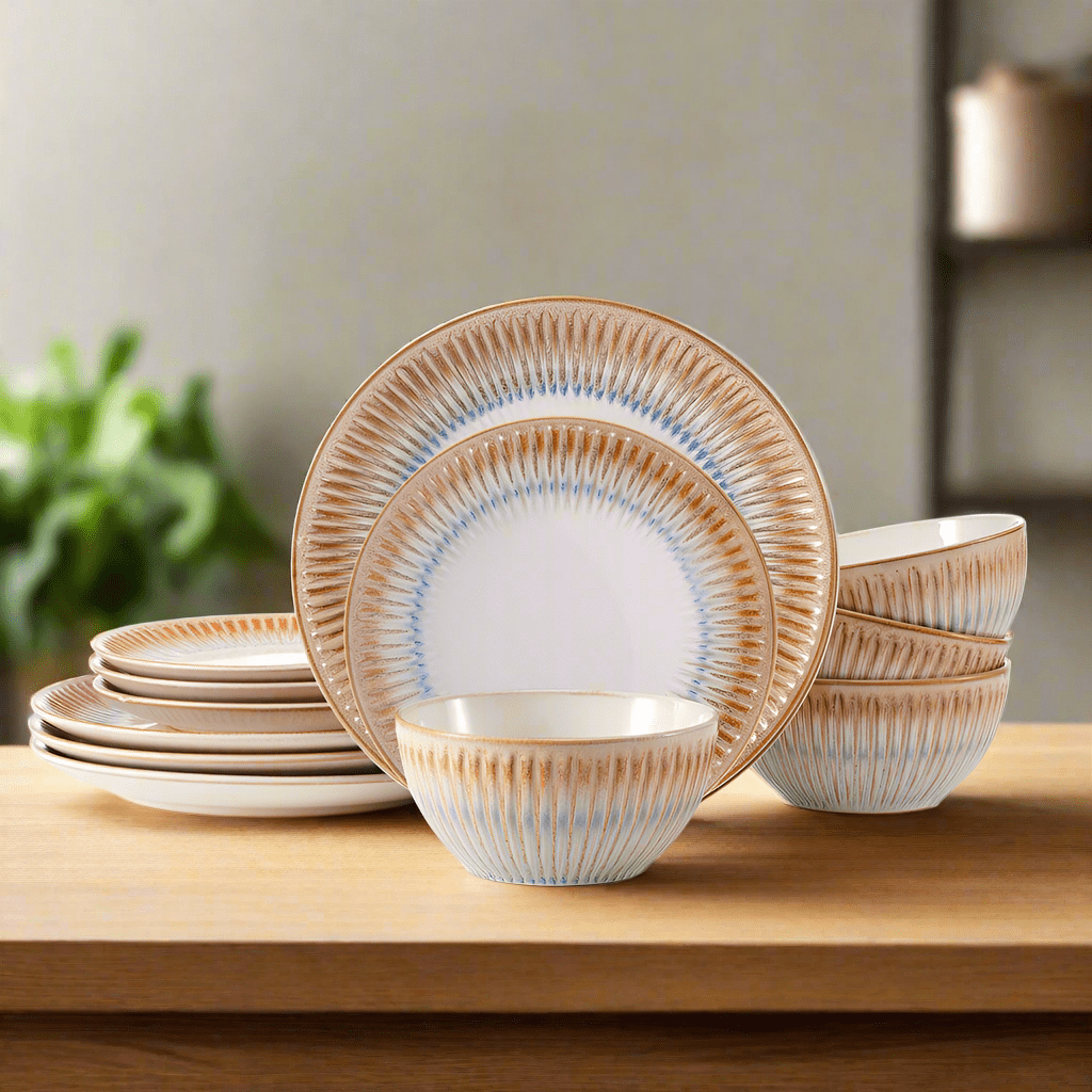 Hensley Taupe 12 Piece Dinnerware Set. Service for 4