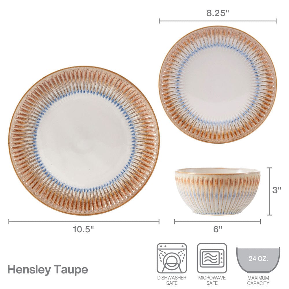Hensley Taupe 12 Piece Dinnerware Set. Service for 4