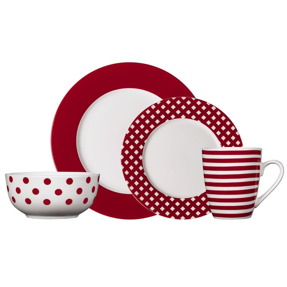 Kenna Red 16 Piece Dinnerware Set. Service for 4