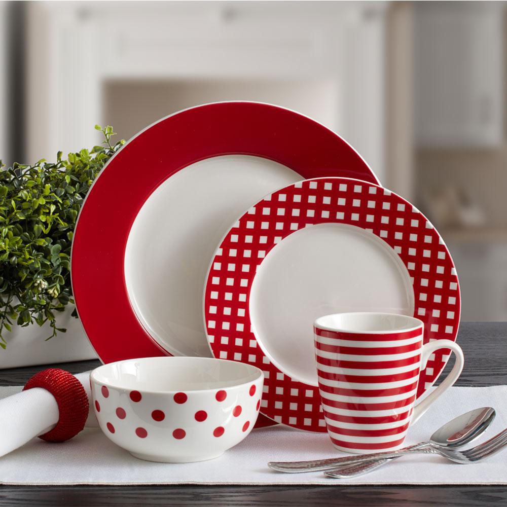 Kenna Red 16 Piece Dinnerware Set. Service for 4
