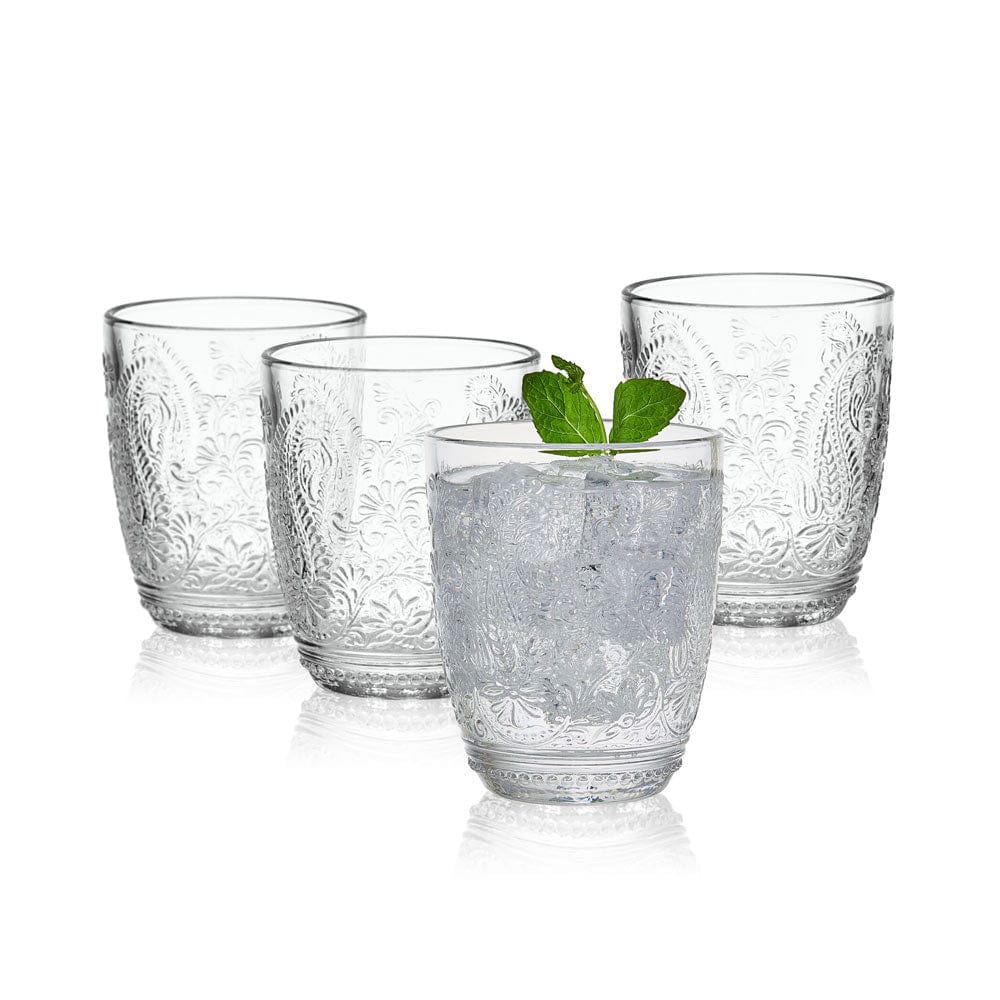 Fitz and Floyd Maddi Double Old Fashioned Glasses Set of 4. Clear