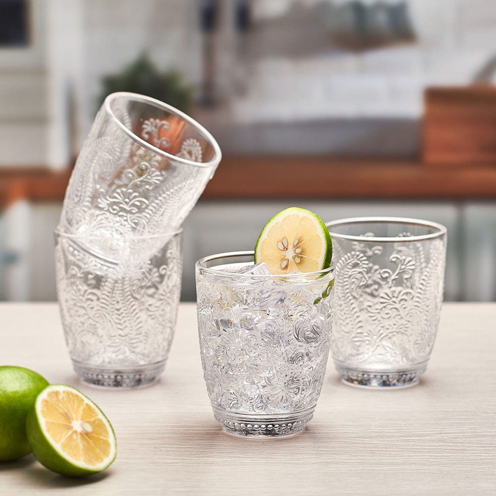 Fitz and Floyd Maddi Double Old Fashioned Glasses Set of 4. Clear
