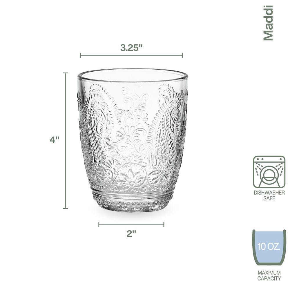 Fitz and Floyd Maddi Double Old Fashioned Glasses Set of 4. Clear
