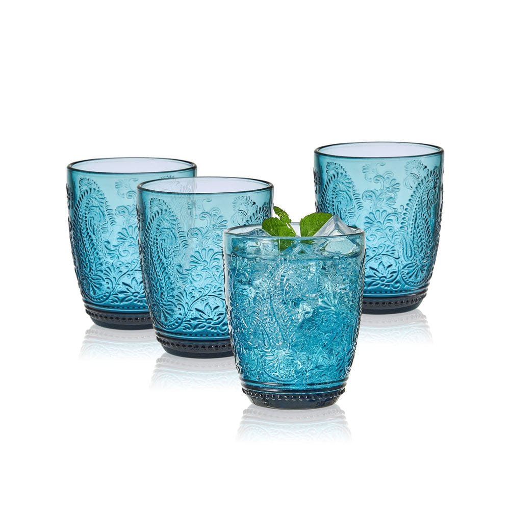 Fitz and Floyd Maddi Double Old Fashioned Glasses Set of 4. Indigo