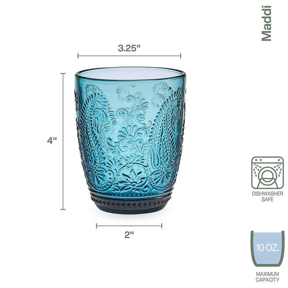 Fitz and Floyd Maddi Double Old Fashioned Glasses Set of 4. Indigo