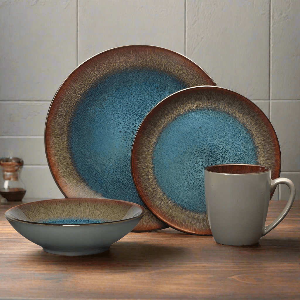 Monroe Blue 16 Piece Dinnerware Set. Service for 4