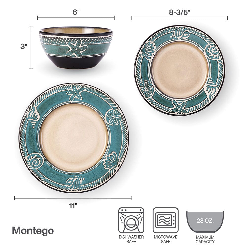 Montego 12 Piece Dinnerware Set. Service for 4