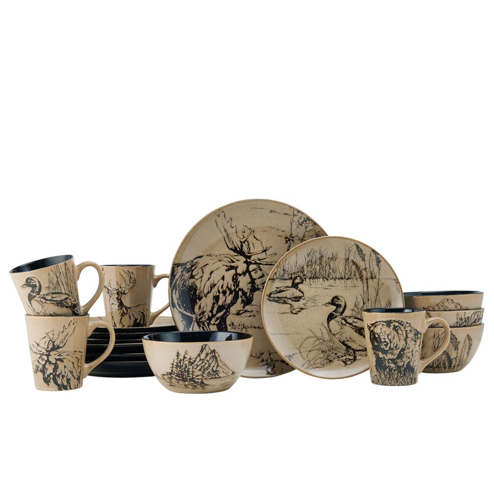 Mossy Oak Animal Print 16 Piece Dinnerware Set. Service for 4