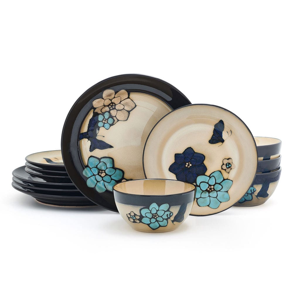 Painted Butterfly Blue 12 Piece Dinnerware Set. Service for 4