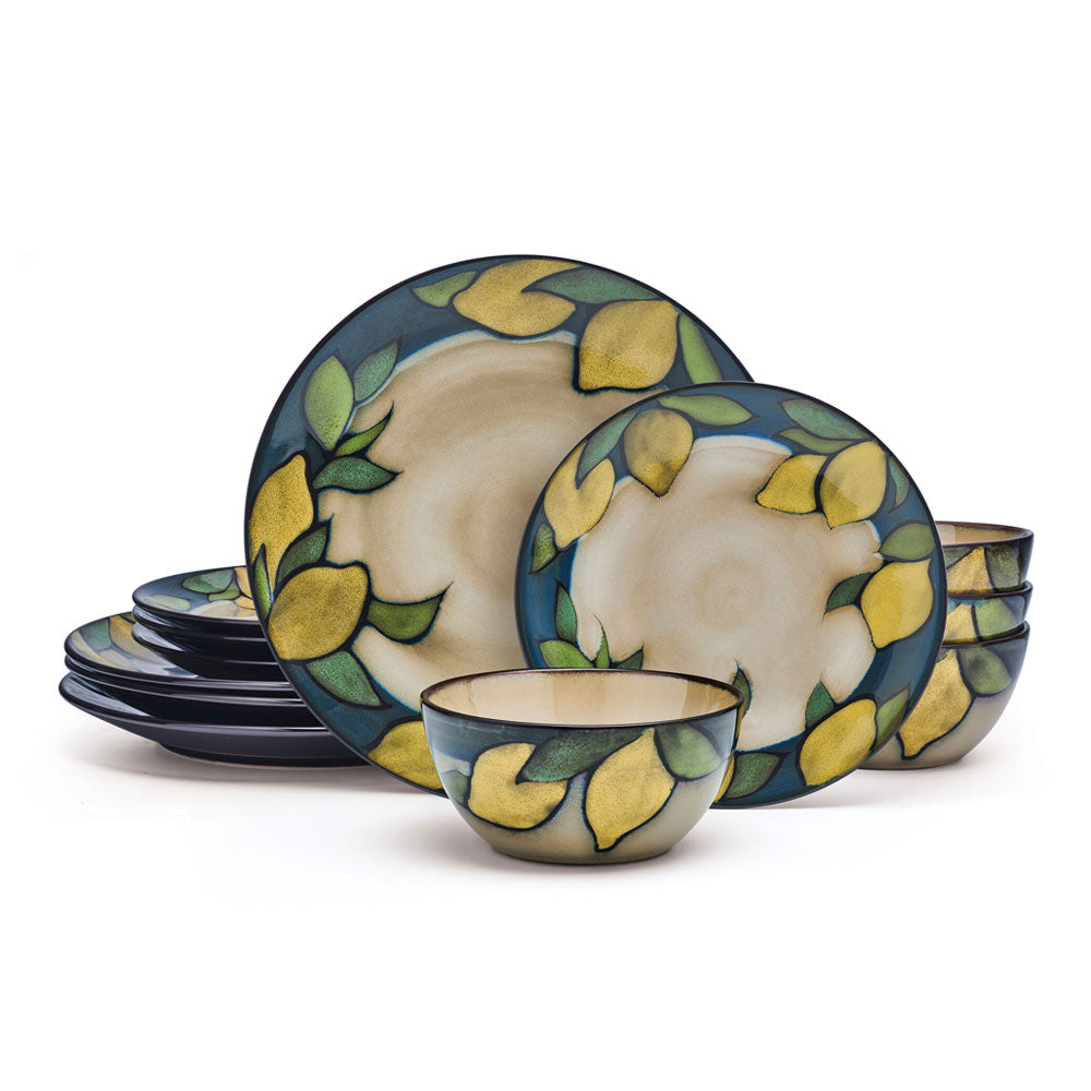Painted Lemons 12 Piece Dinnerware Set. Service for 4