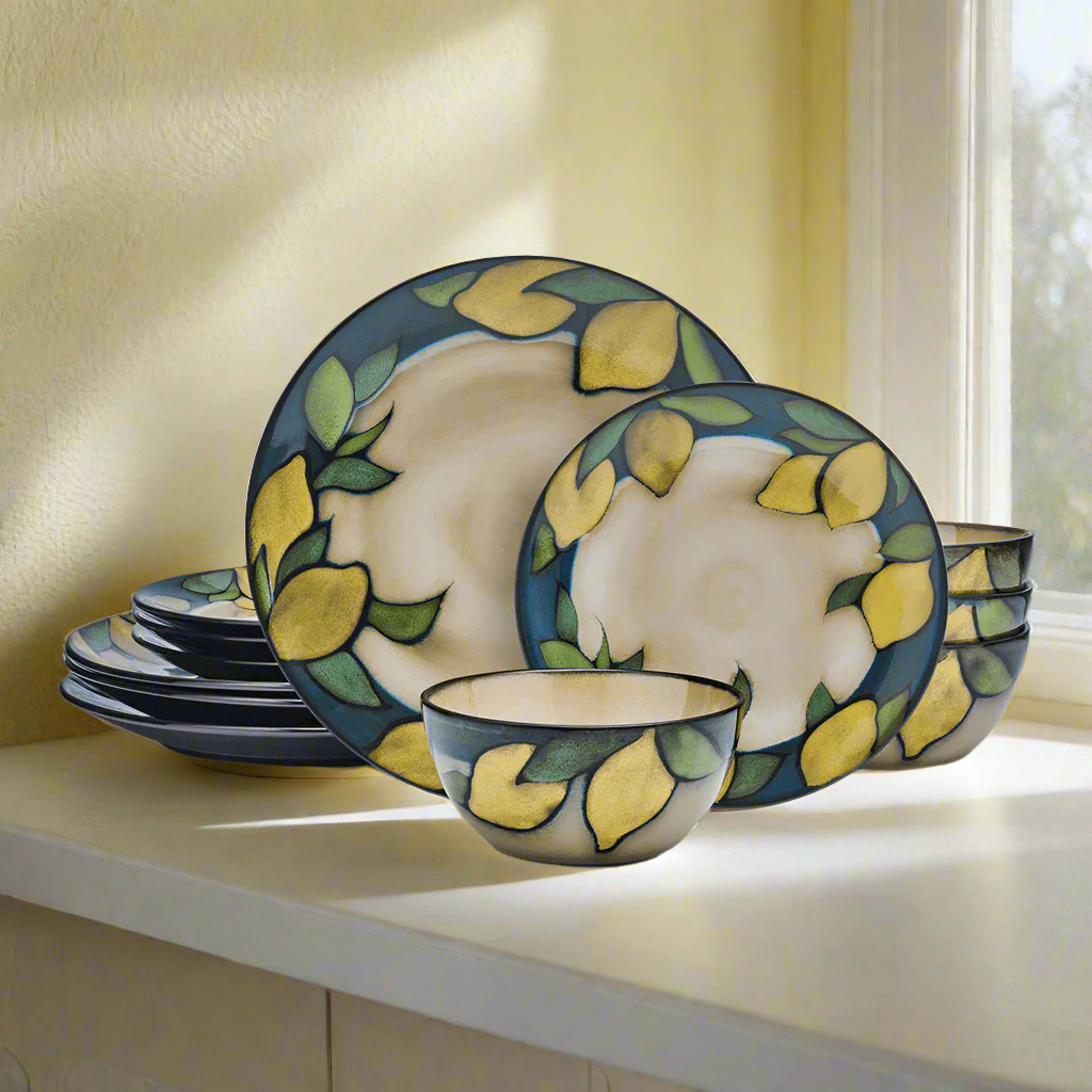 Painted Lemons 12 Piece Dinnerware Set. Service for 4