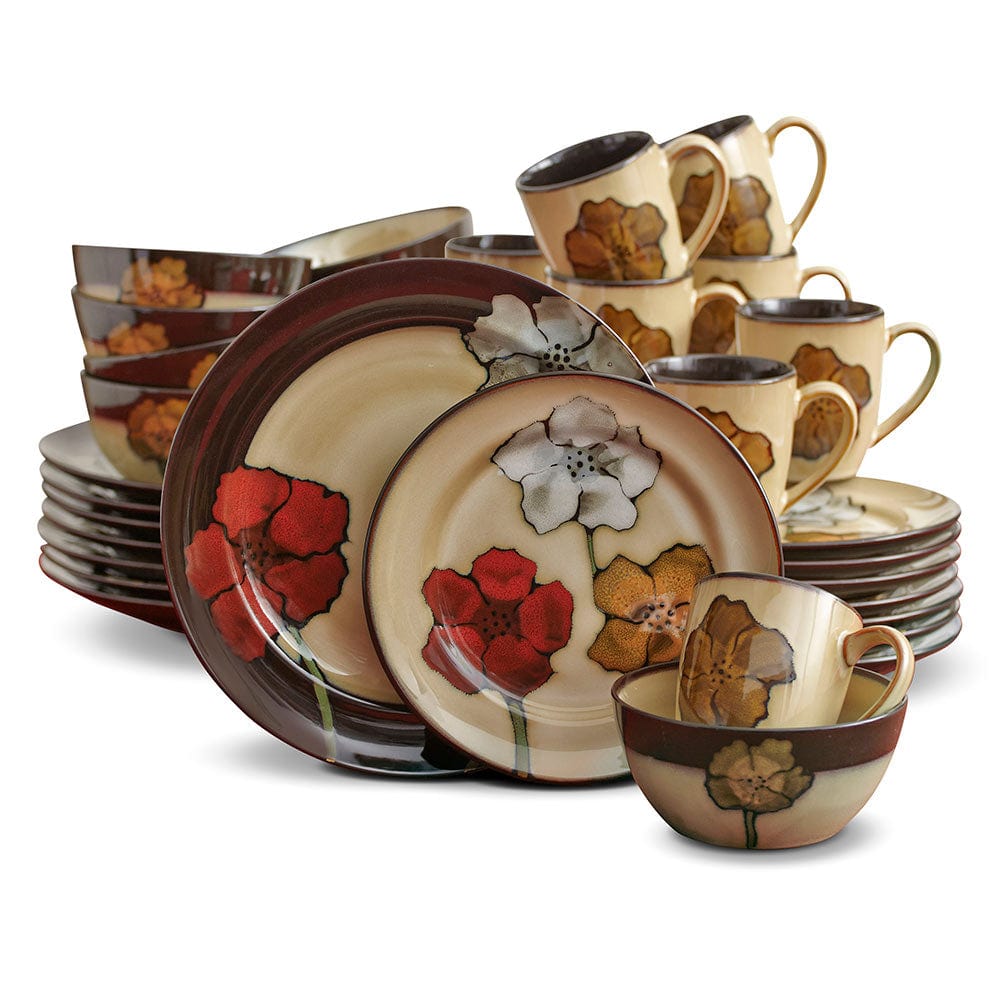 Painted Poppies 32 Piece Dinnerware Set. Service for 8