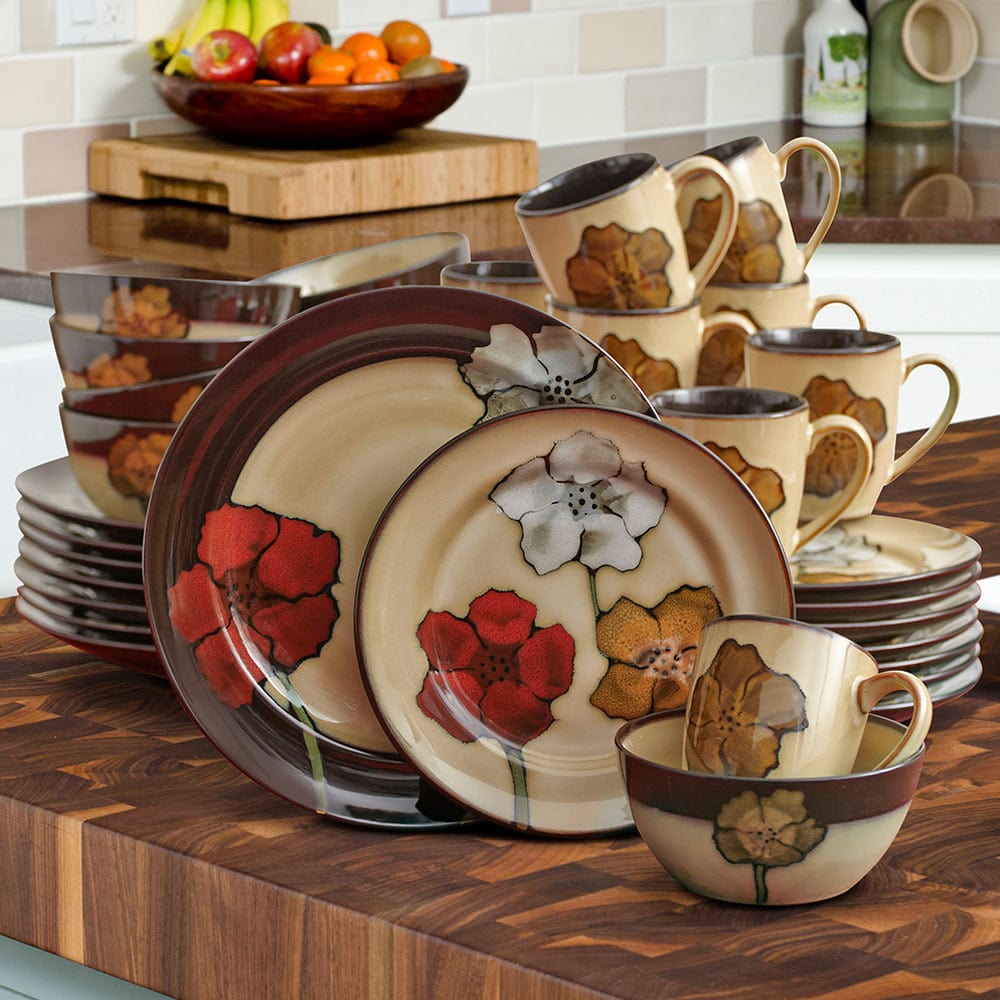 Painted Poppies 32 Piece Dinnerware Set. Service for 8