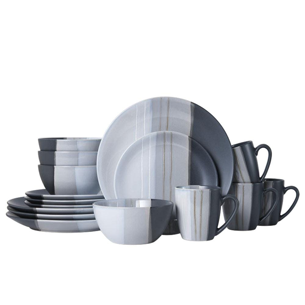 Parker Gray 16 Piece Dinnerware Set. Service for 4