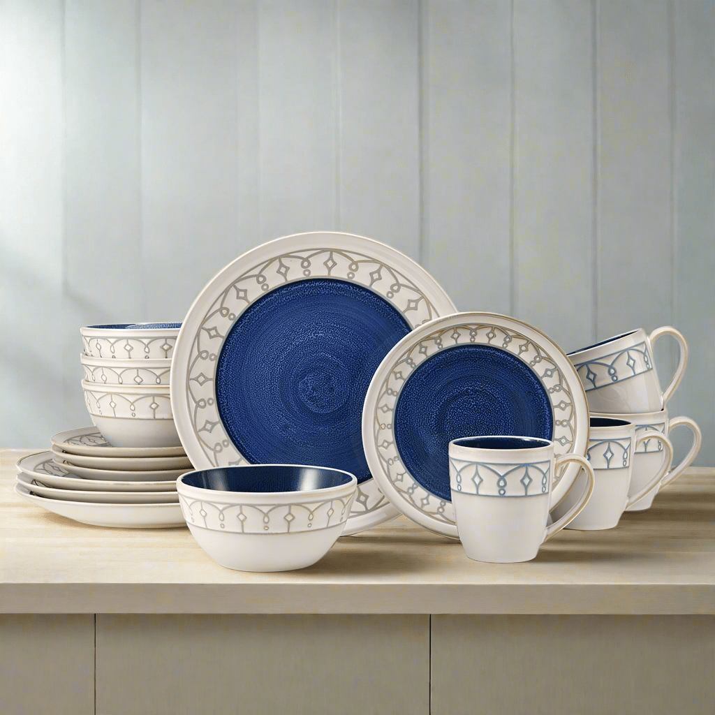 Remi Blue 16 Piece Dinnerware Set. Service for 4