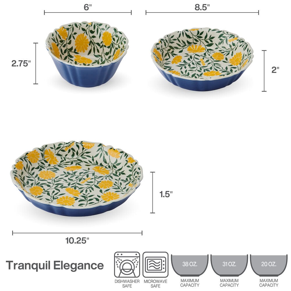 Tranquil Elegance 12 Piece Dinnerware Bowl Set. Service for 4