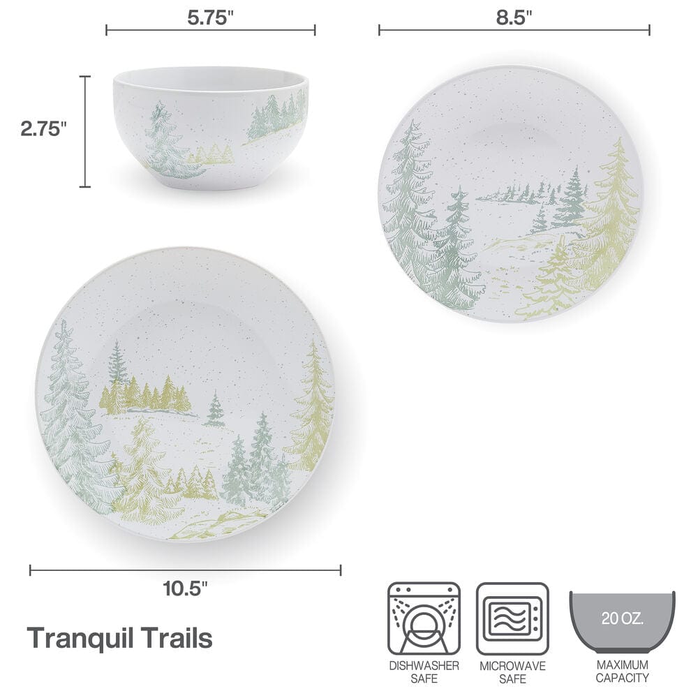 Tranquil Trails 12 Piece Dinnerware Set. Service for 4