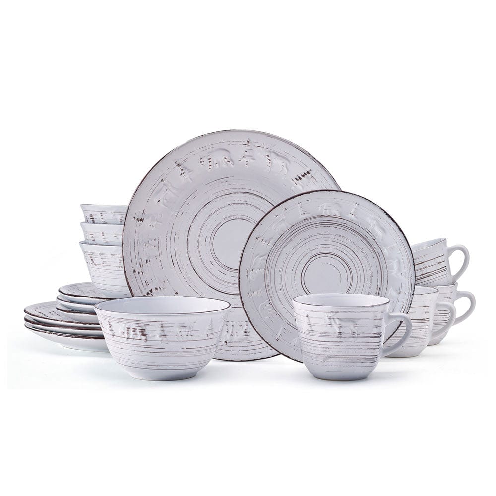 Trellis Lodge White 16 Piece Dinnerware Set. Service for 4