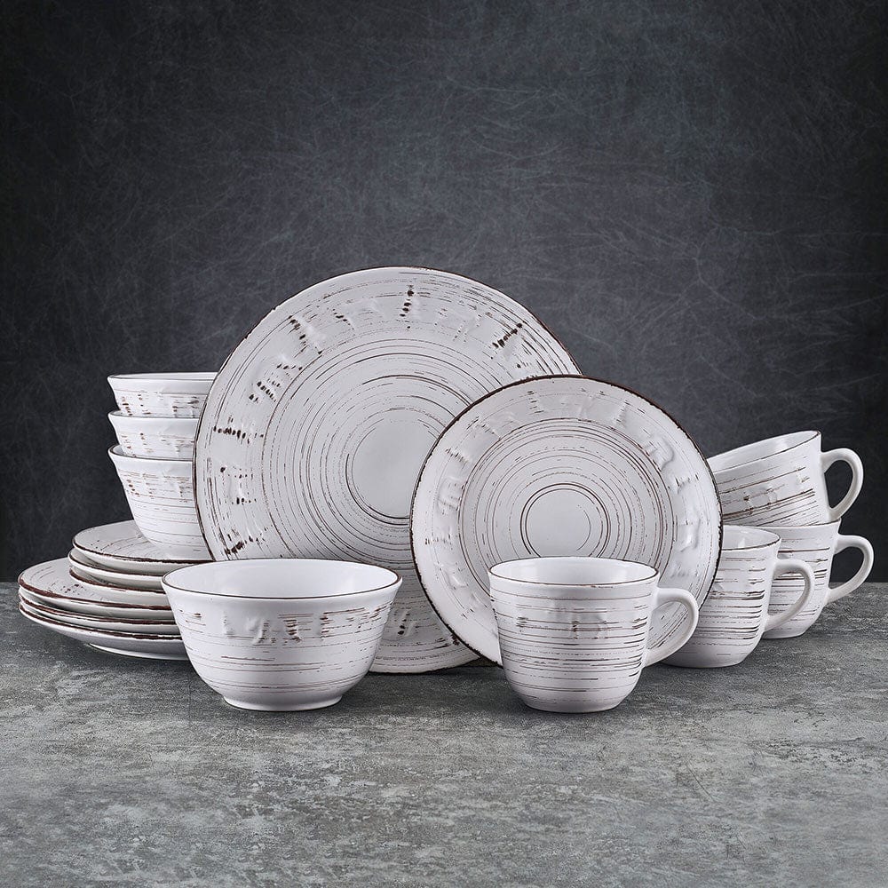 Trellis Lodge White 16 Piece Dinnerware Set. Service for 4