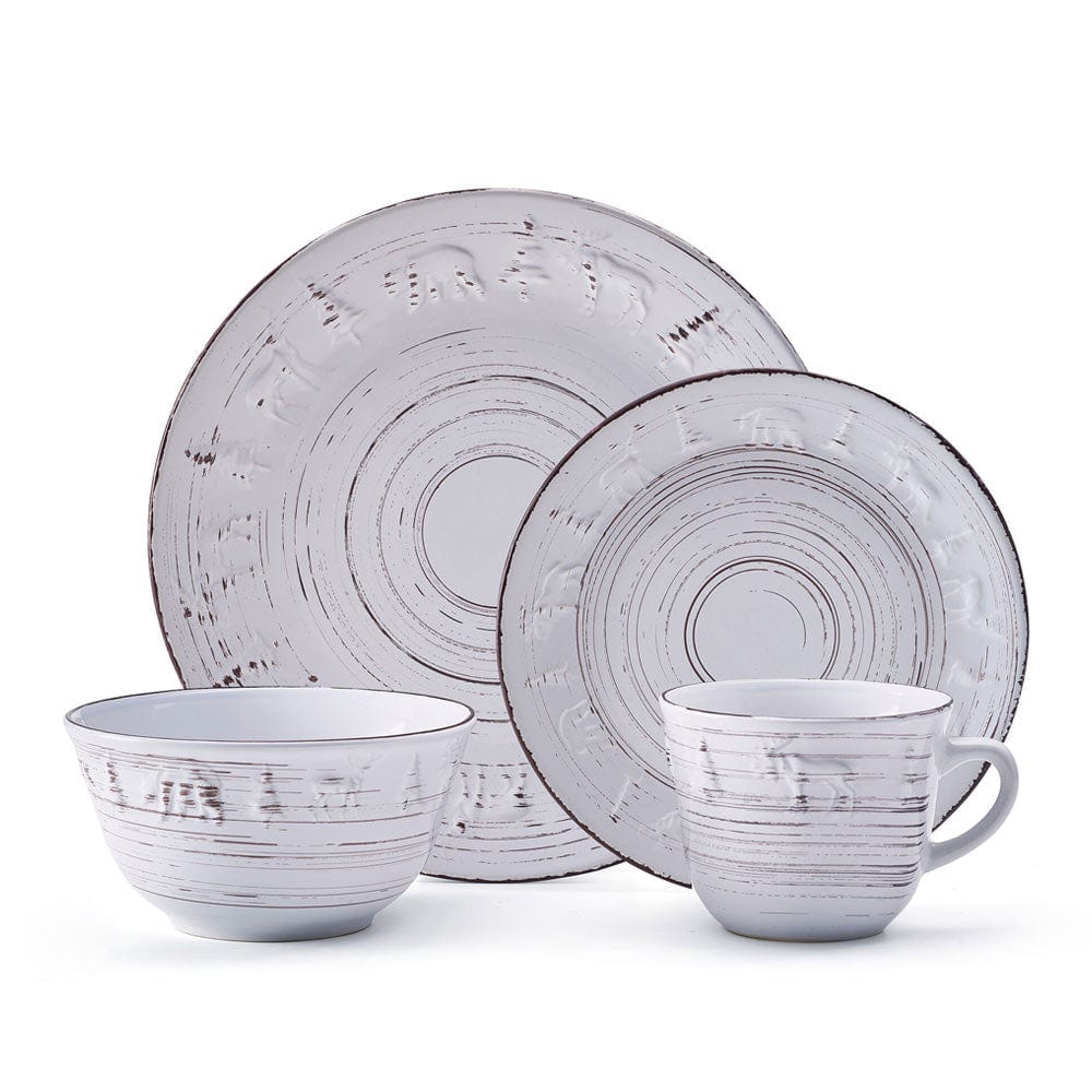 Trellis Lodge White 16 Piece Dinnerware Set. Service for 4