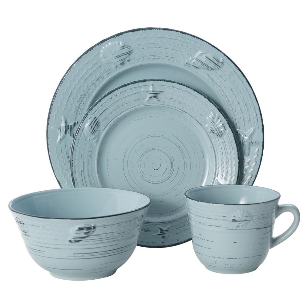 Trellis Coastal Teal 16 Piece Dinnerware Set. Service for 4