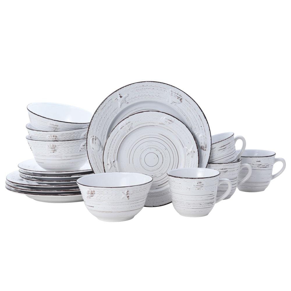 Trellis Coastal White 16 Piece Dinnerware Set. Service for 4