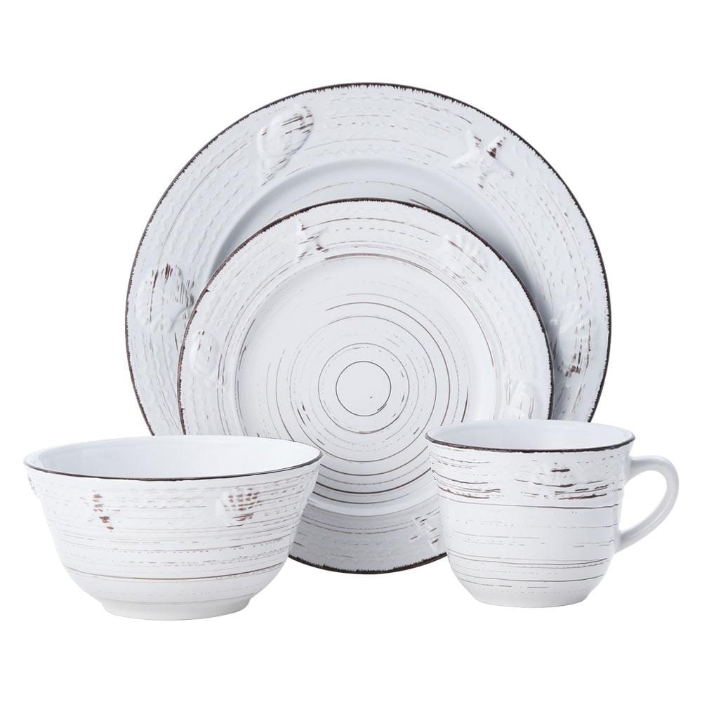 Trellis Coastal White 16 Piece Dinnerware Set. Service for 4